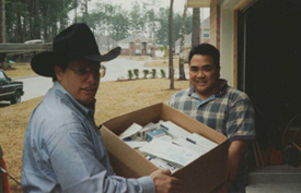 Richard Awtrey delivering medical supplies. The medical supplies were then to be shipped to the Philippines.